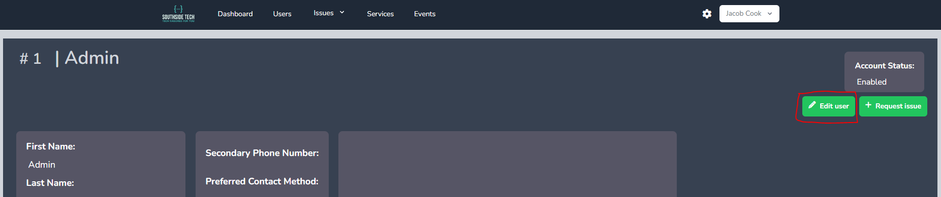 Edit user button on single-user view