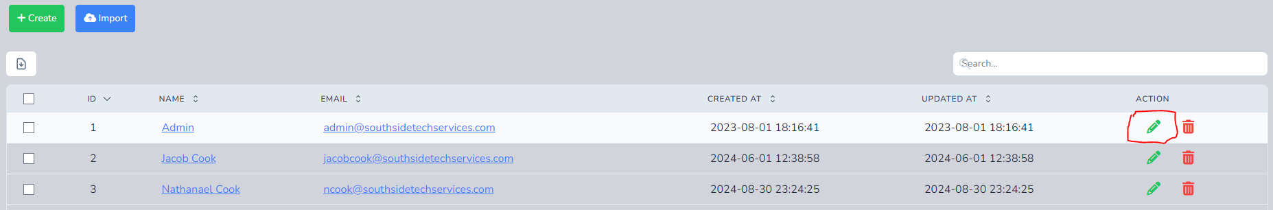 Edit user from table